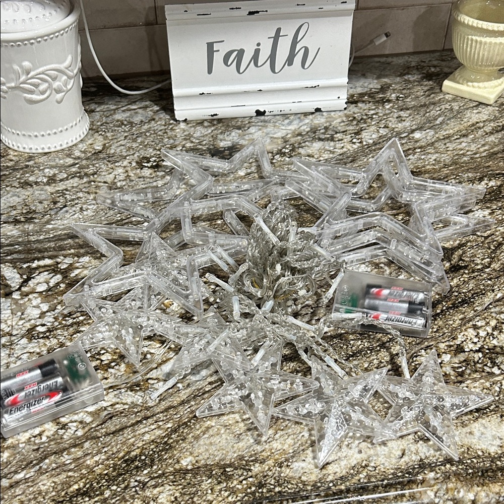 Clear Star String Lights. These are white not yellow. Good condition.